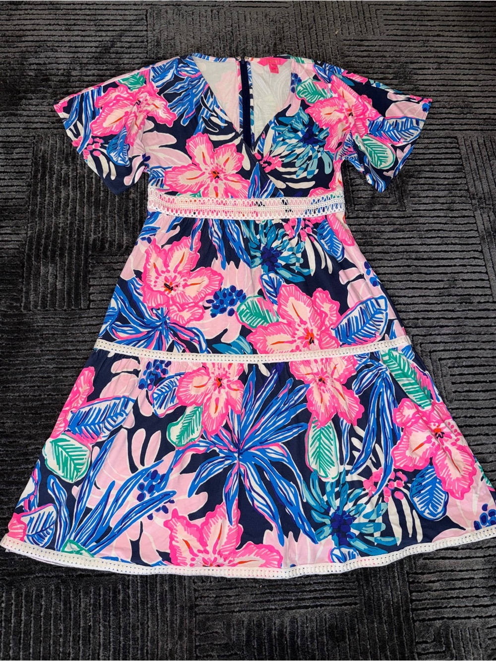 Lilly Pulitzer Pink, Navy & Blue Floral Tiered Dress